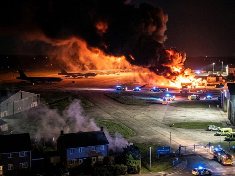 База США в Британии охвачена огнём: там размещены бомбардировщики для операций на Ближнем Востоке